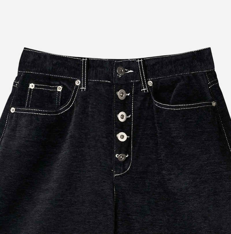 Button Curved Velvet Pants