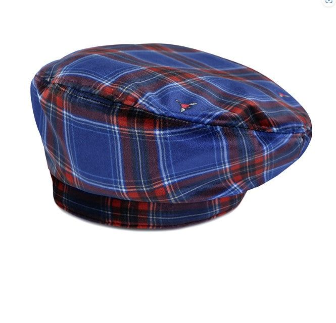 1 0 check velvet beret - BLUE