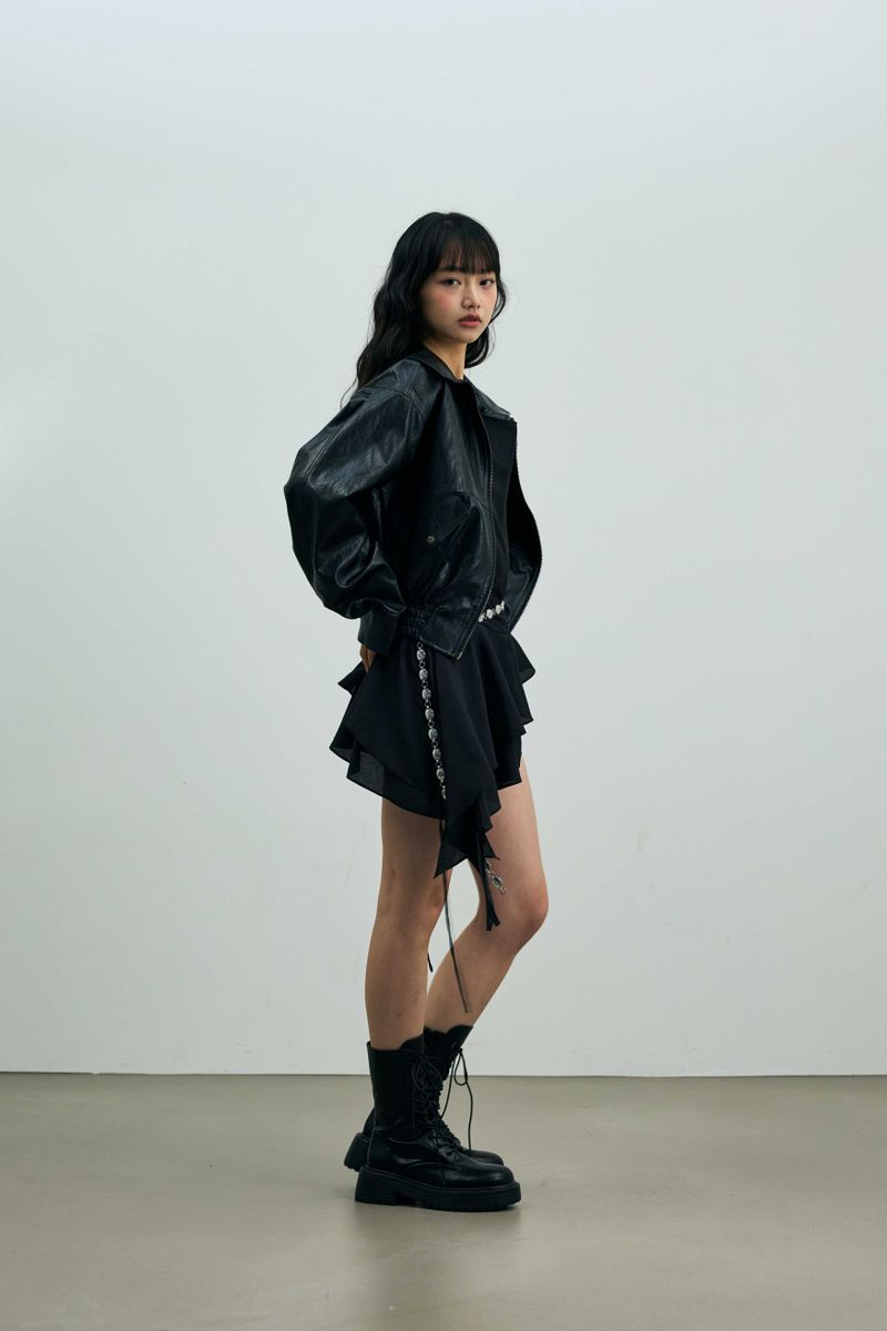 PAMELA LEATHER BOMBER JACKET / BLACK