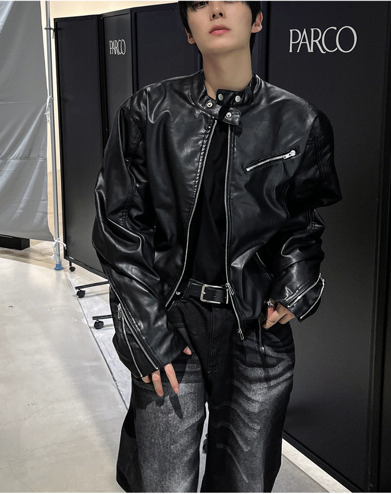 ブラックアップチャイナレザージャケット