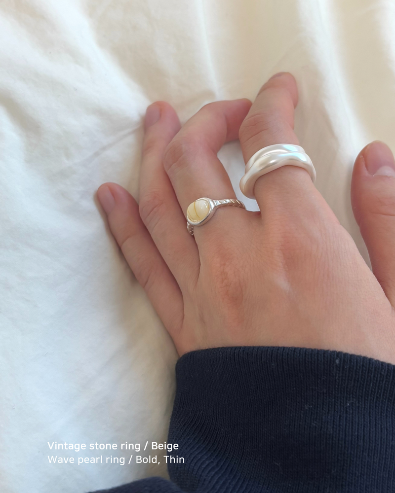 Wave Pearl Ring SET (2 piece)