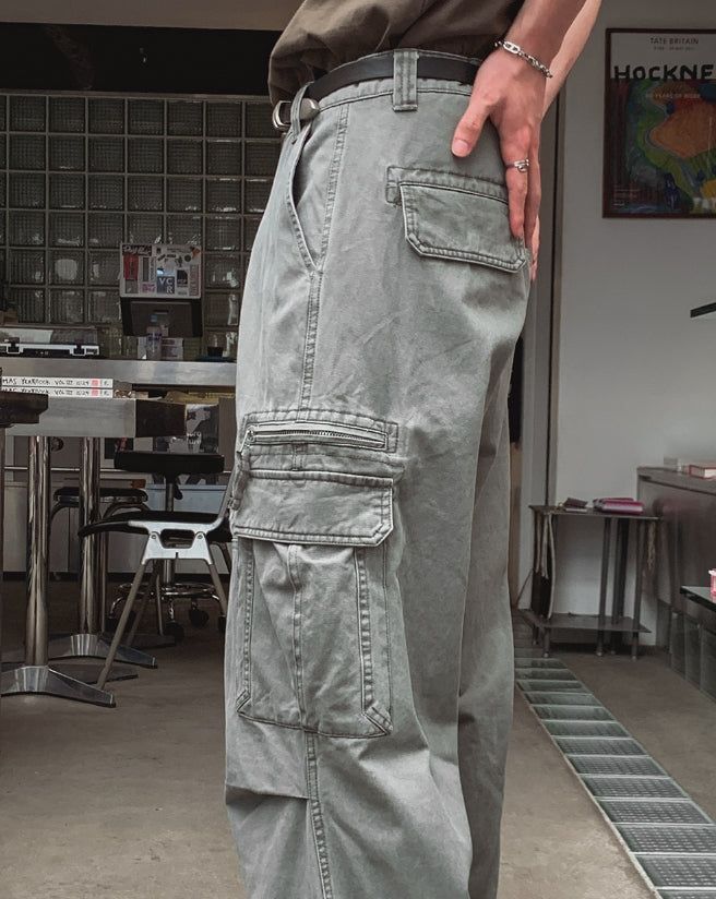 Radic Washed Zipper Cargo Wide Pants