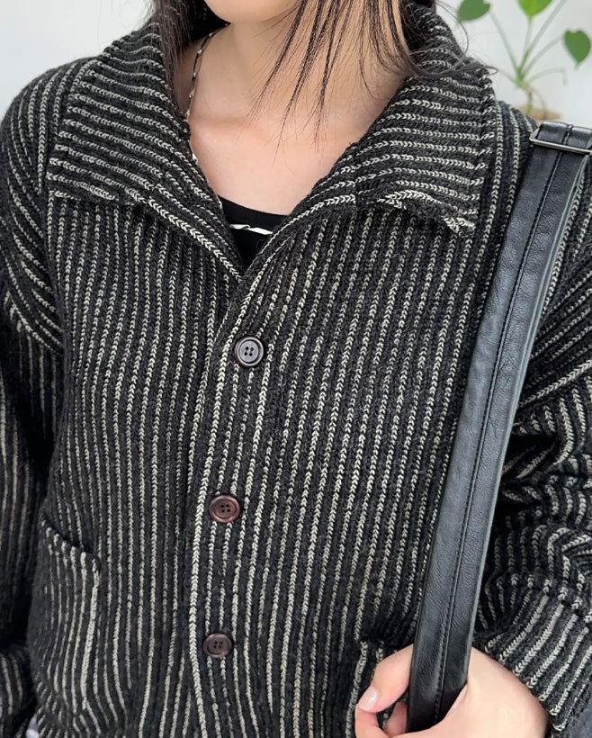 Heren Collar Ribbed Cardigan