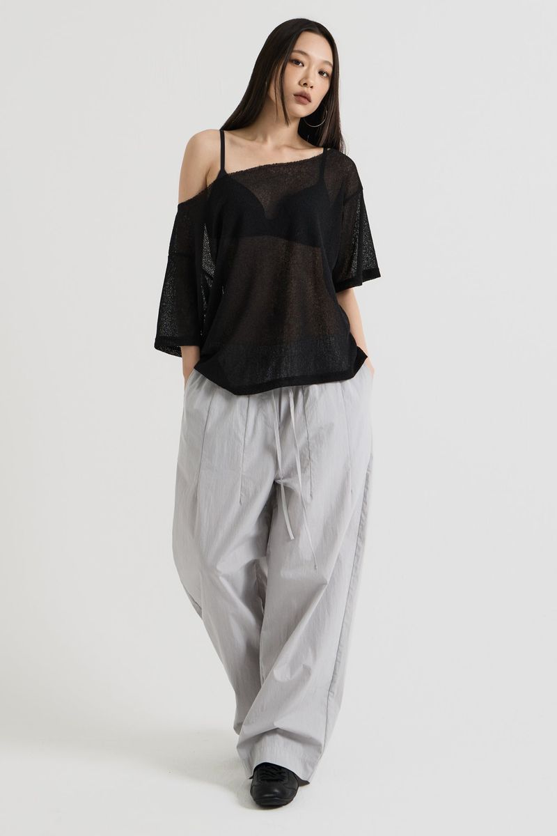 Cotton wide banding pants, Gray