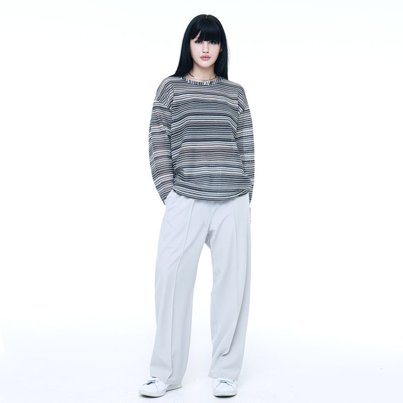 SEE-THROUGH CRAFT KNIT PULLOVER BLACK