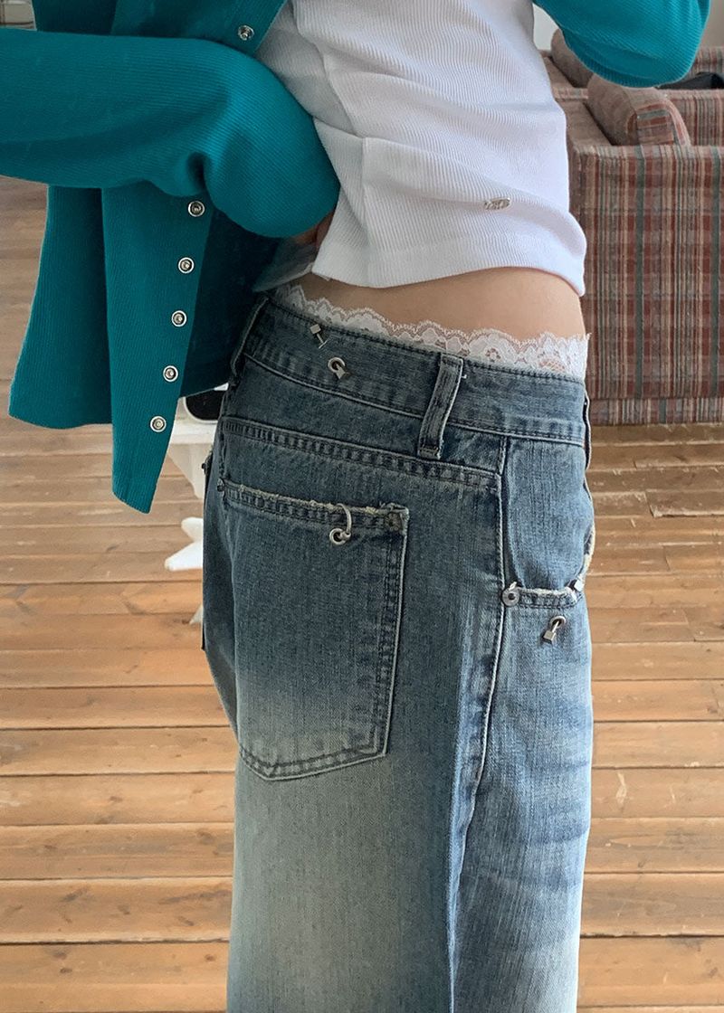 PIERCING WIDE DENIM PANTS (S-L)