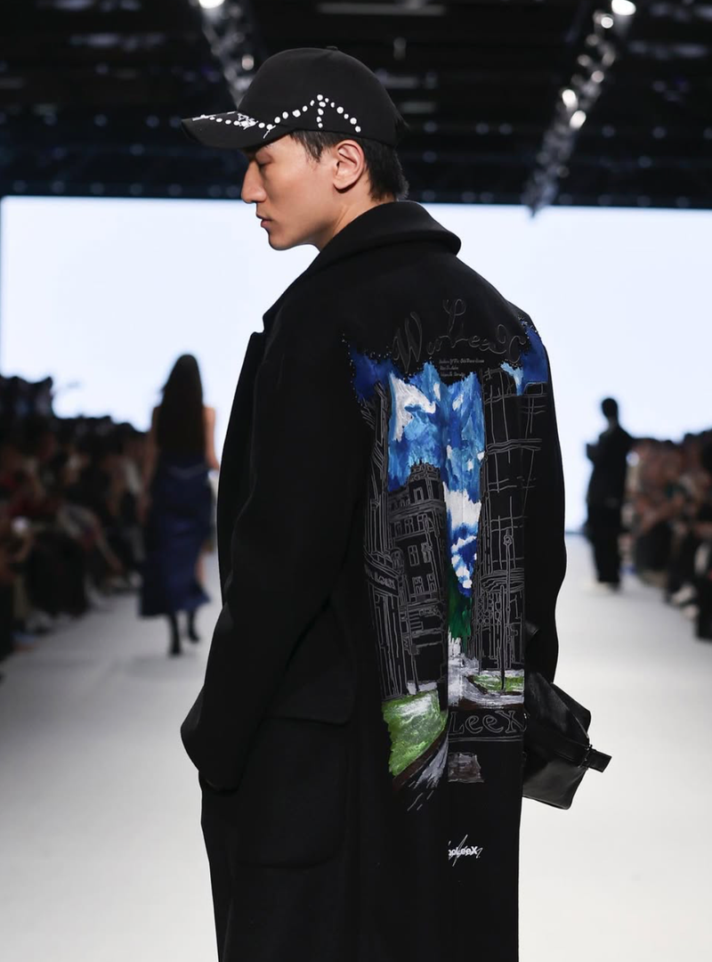 Black Wool Printed Coat