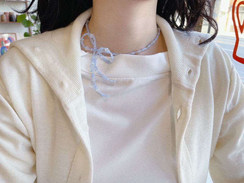 Bold Ribbon Beaded Necklace Blue Pink Birthday Gift Christmas