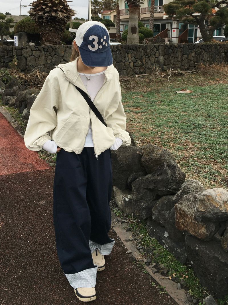 Checky Button Roll-up Wide Pants (2c)