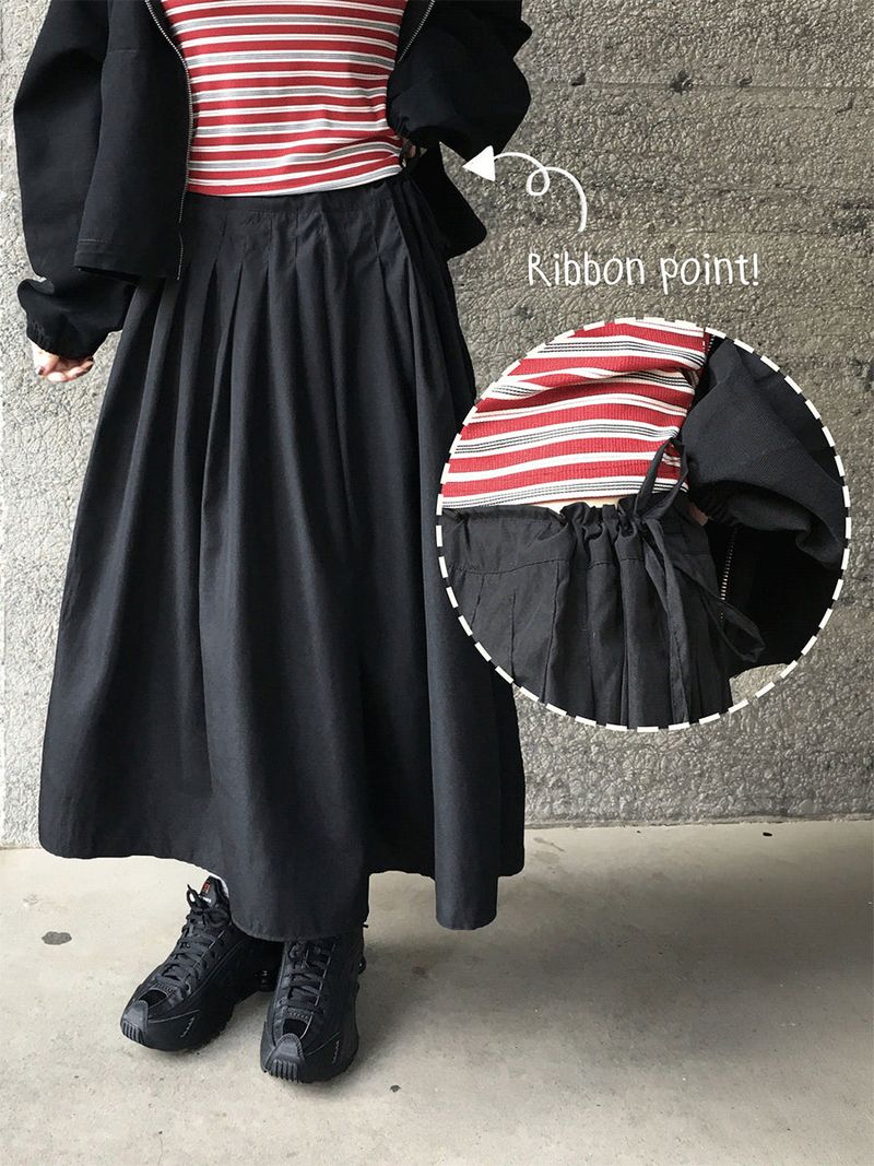 Posyu Pintuck Pleated Long Skirt (2c)