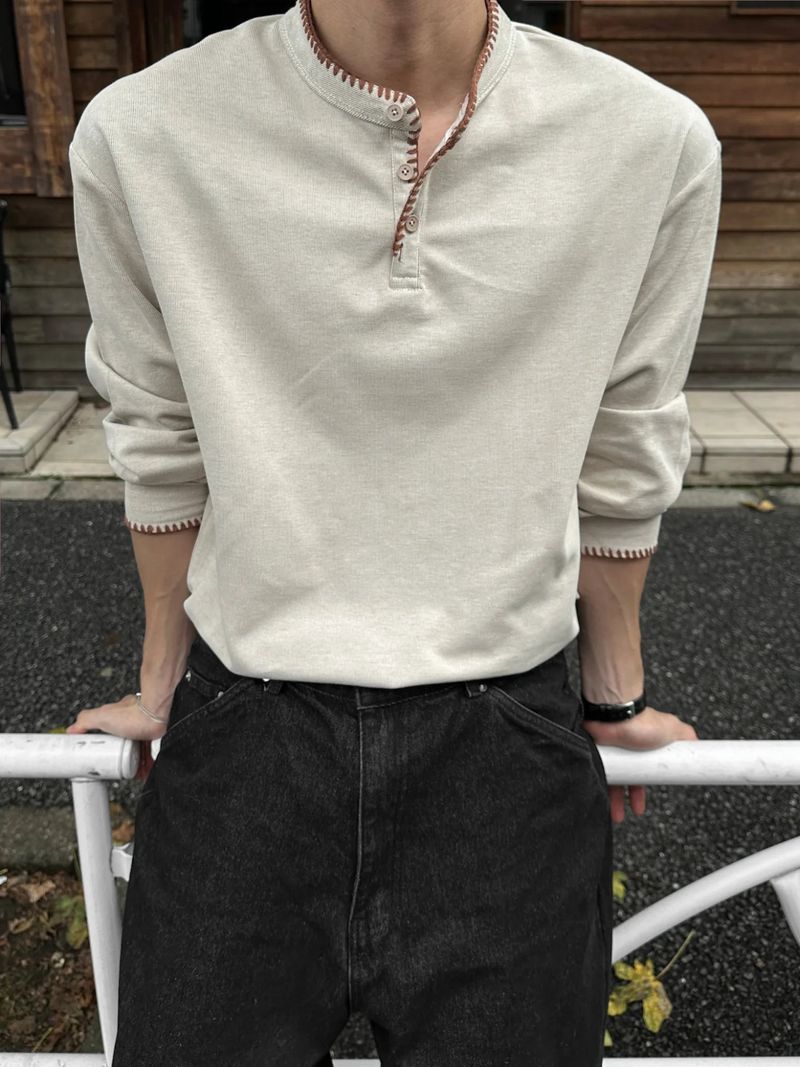 Cohi Stitch Henley Neck Long Sleeve