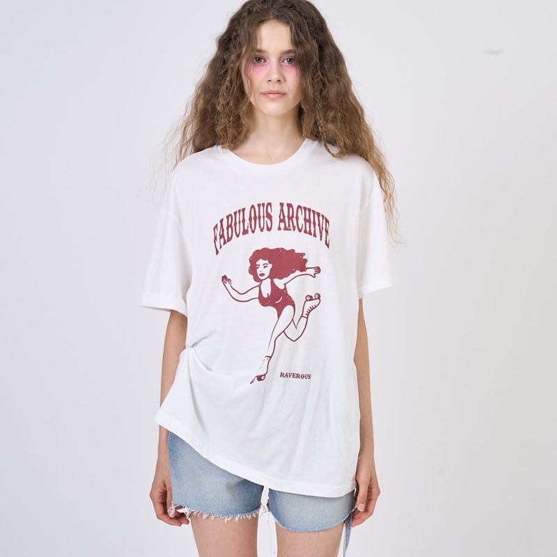 RAVEROUS(レイバロス)の「Snap Loose Fit T-Shirts White(Tops)」