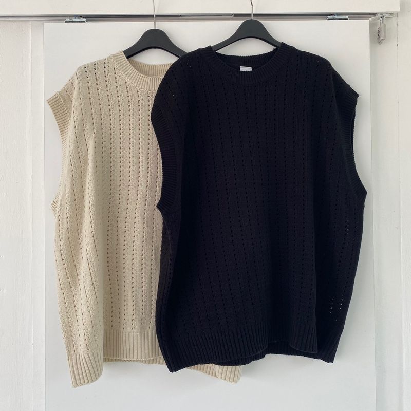 Punching knit round vest 2C