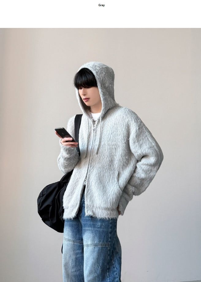 Shaggy Angora Knit Zip-Up