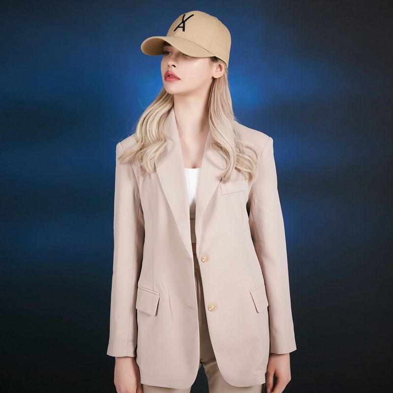 VA Big logo over fit buckle cap BEIGE