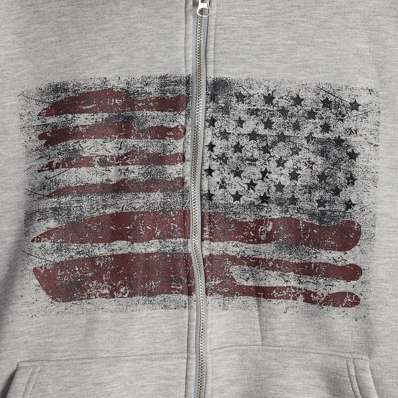 Flag Crop Napping Zip-up Hoodie
