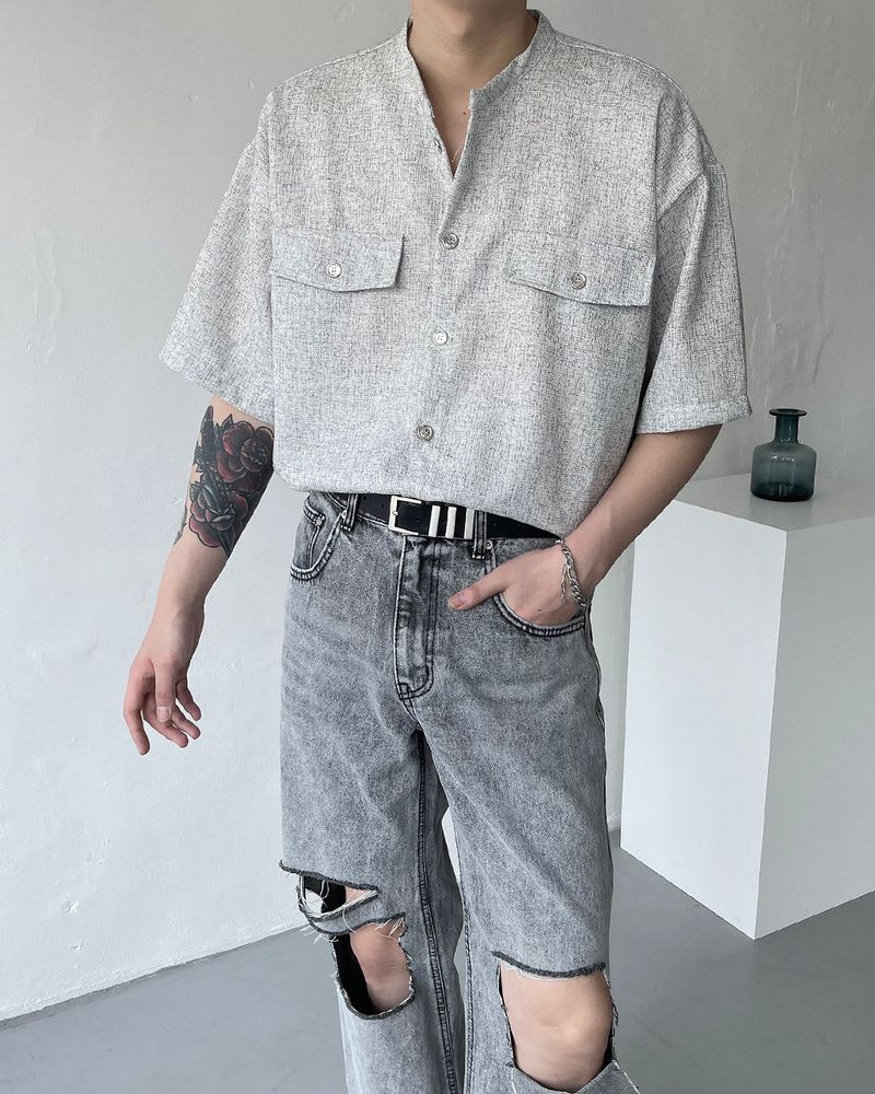 CR Tweed Round Half Shirt (2 colors)