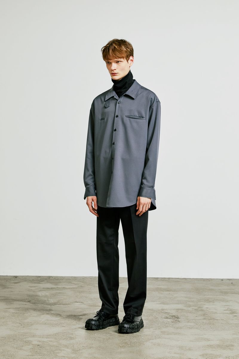 balmacaan welt pocket shirt jacket grey