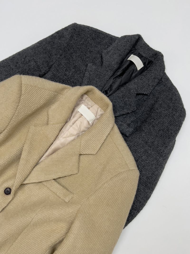 [Wool 50%/Quilted lining] Twill wool single over fit jacket