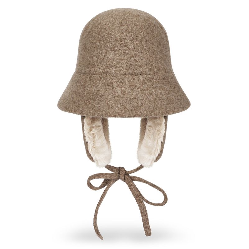 VA Curved Circle Logo Wool Blend Flap Bucket Hat / Beige