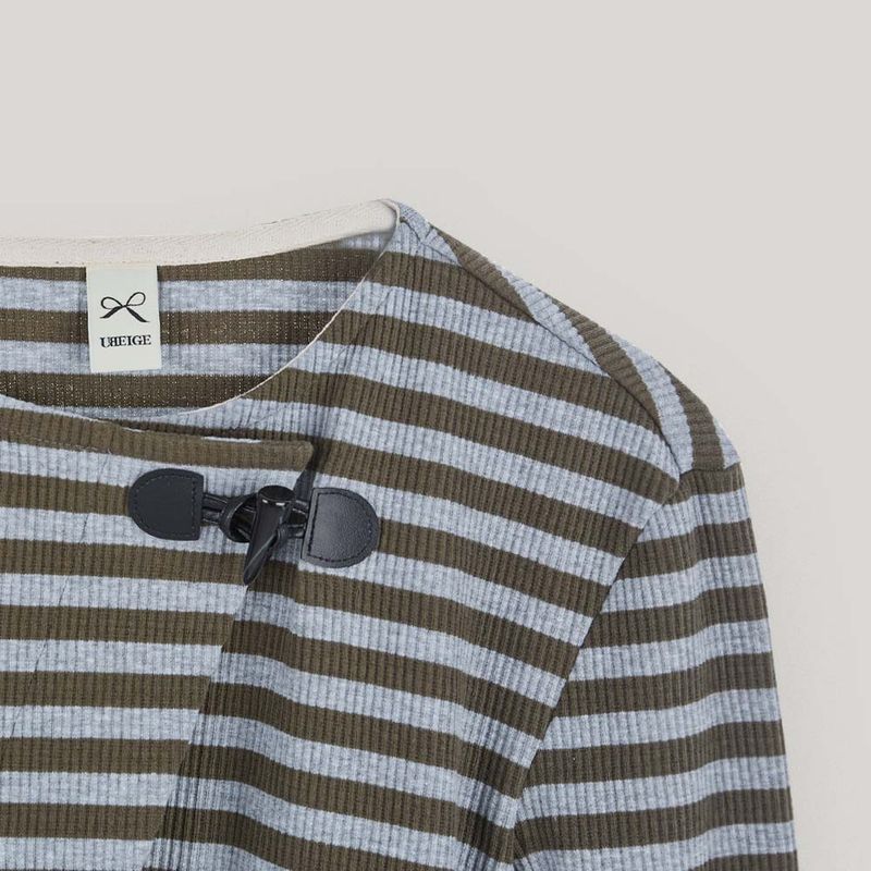 Khaki Toggle Patch Stripe Cardigan
