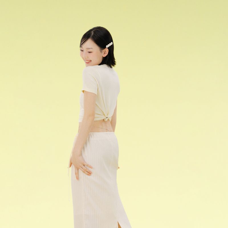Rain stripe skirt (cream)