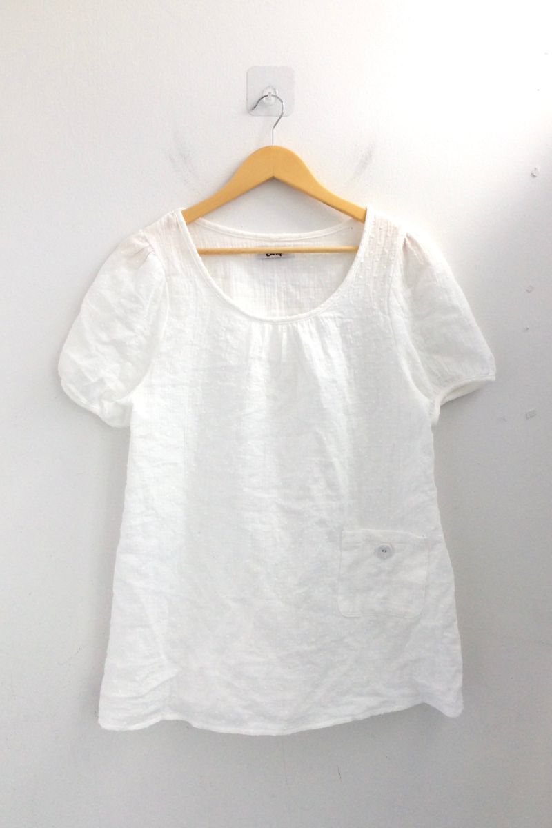 Pocket button puff blouse