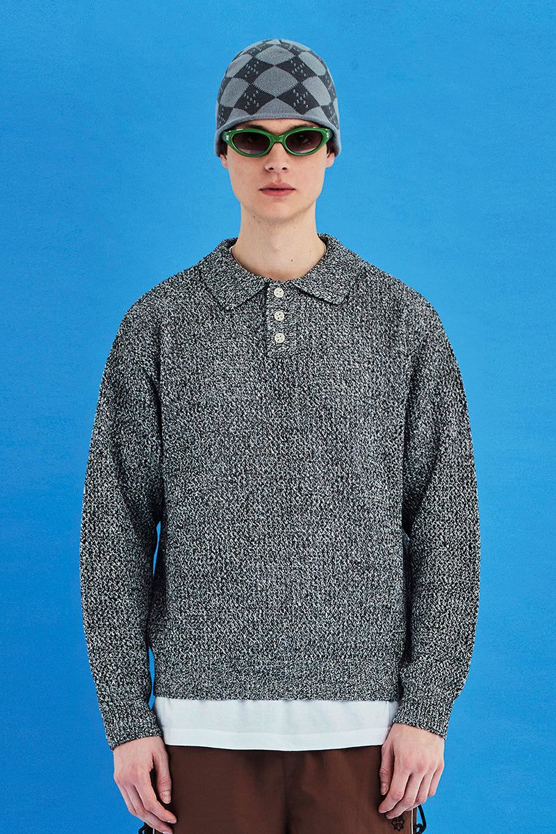 UNALLOYED（アナロイド）の「MESH KNIT POLO SHIRT / BLACK&IVORY（Tops）」