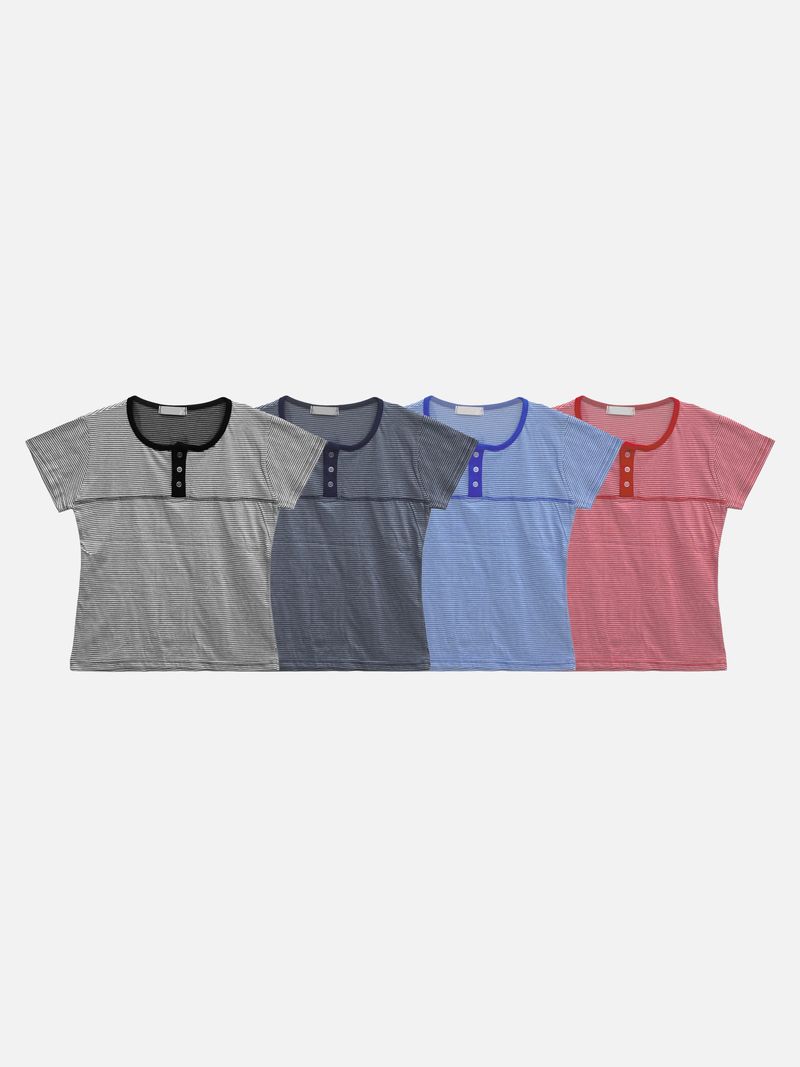 Picnic Half Button T-Shirt (4c)