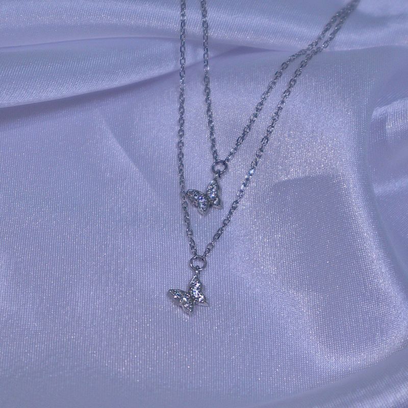 Double mini butterfly layered necklace