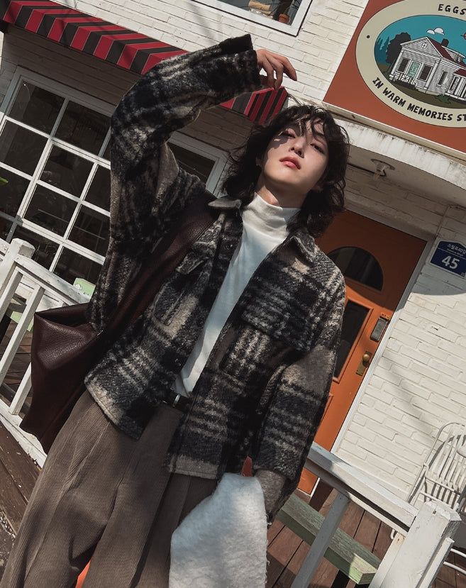 Bronte wool checked crop jacket