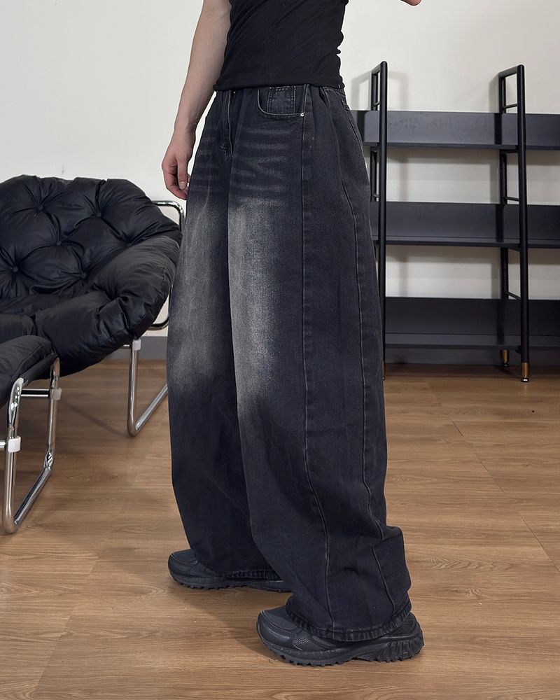 Mech side tuck wide denim pants