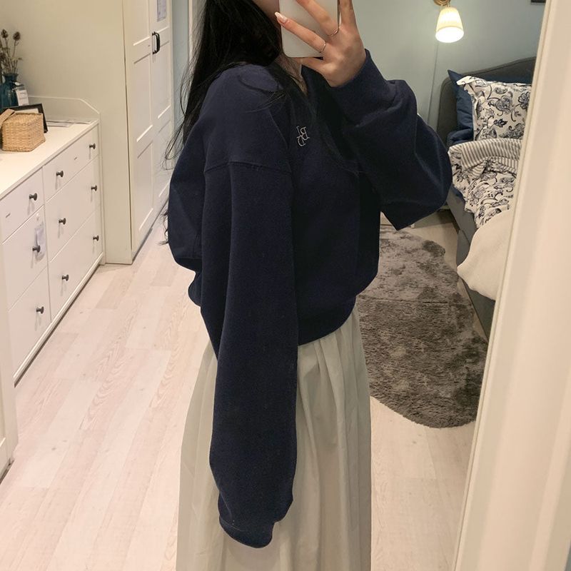 [Bellide made] Pastel V-neck cropped sweatshirt