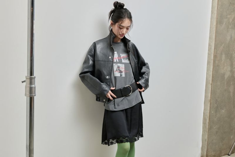 High-neck Leather Jacket_Black
