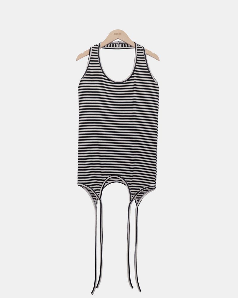 Hedon Striped Halter Long Sleeveless Top