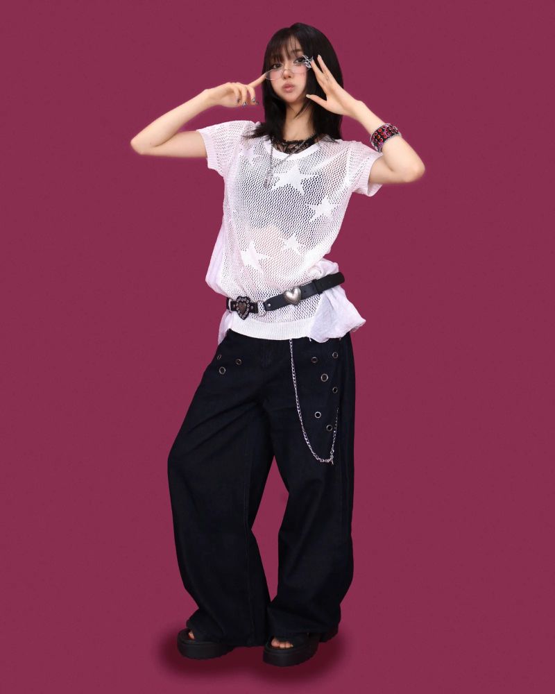 shot eyelet chain wide pants