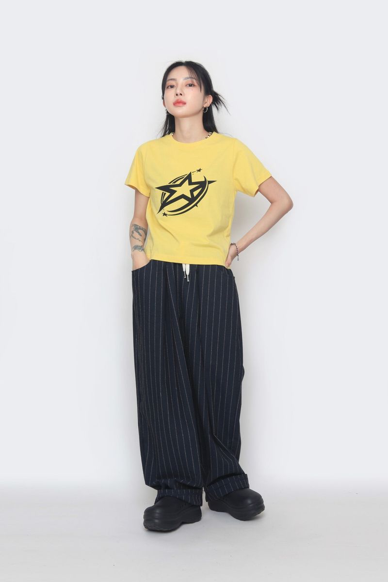 linen striped wide pants