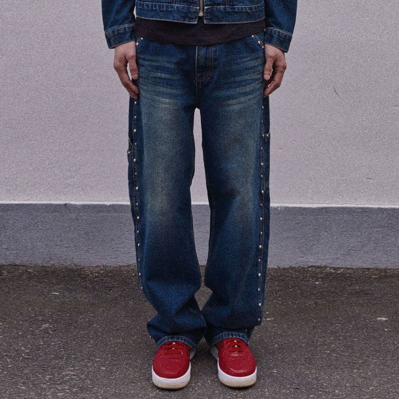 STUD STRAIGHT FIT CARPENTER DENIM PANTS_BLUE