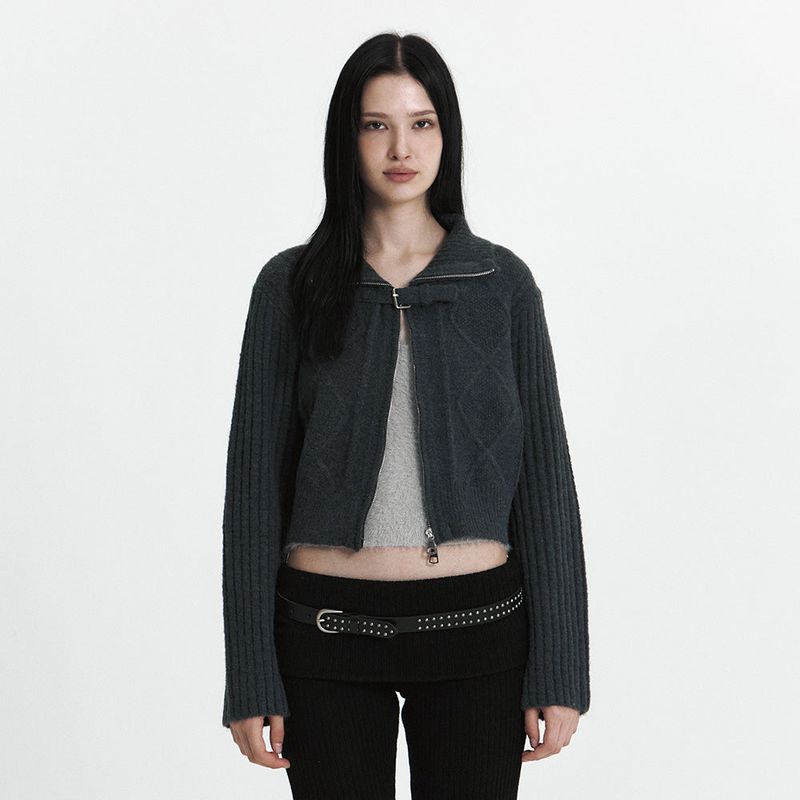 C HIGH NECK KNIT CARDIGAN_CHARCOAL