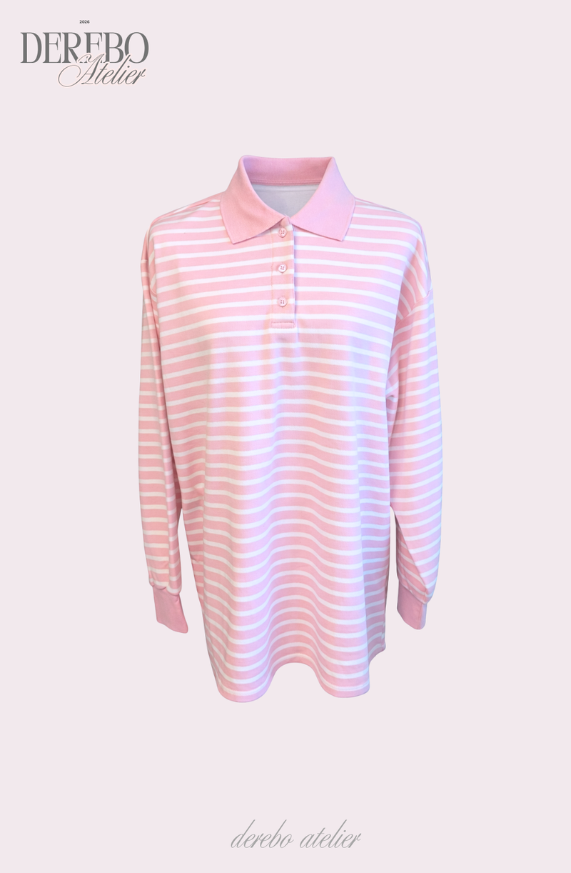 Pink Stripe Loose Collar Tee
