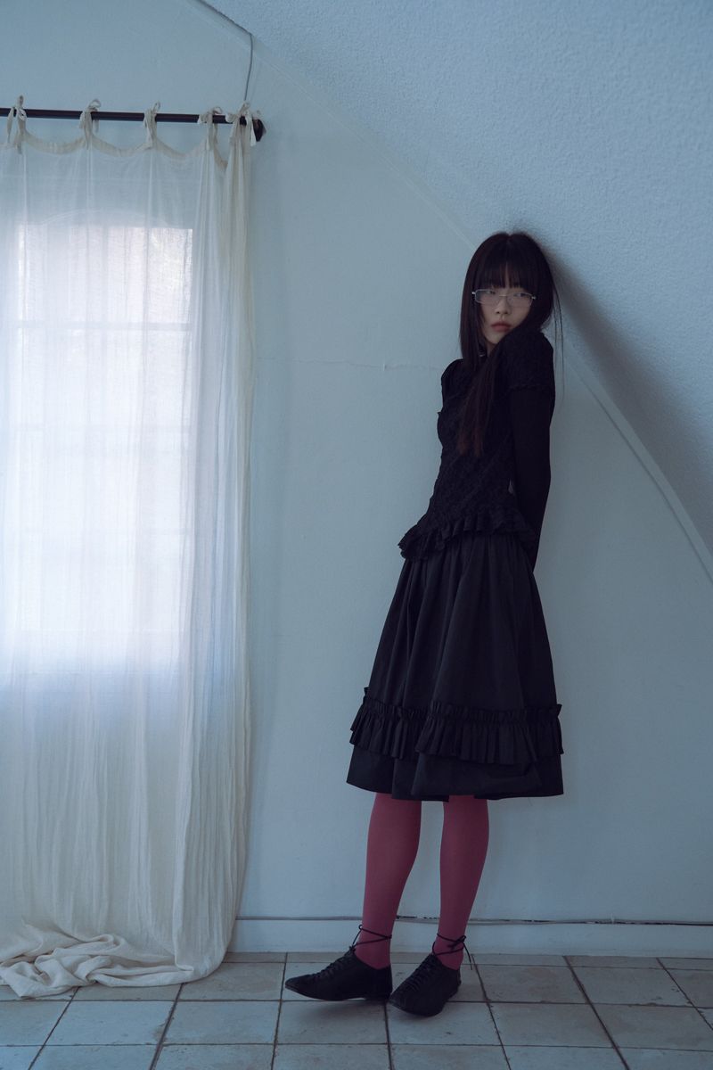 lace puff top_black
