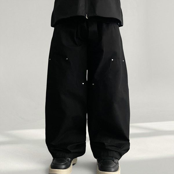 voarc（ボアク）の「Spin Waistband Rivet Double Knee Cotton Wide Pants (4 colors)（Pants）」