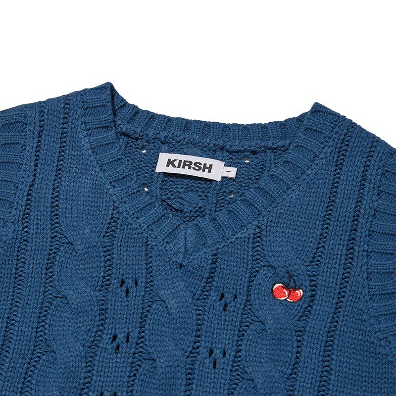 SMALL CHERRY CABLE CROP KNIT VEST [INDIGO BLUE]