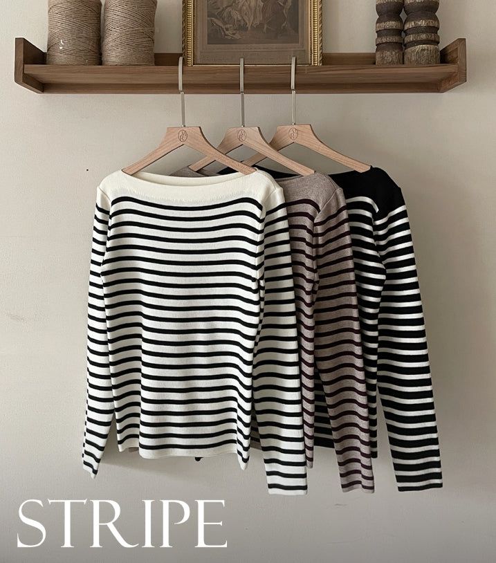 Demu Stripe Boat Neck Knit