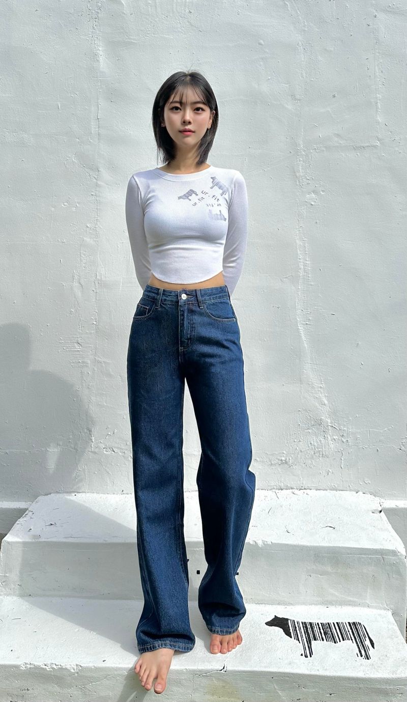 SEMI WIDE DARK BLUE DENIM PANTS code 18306