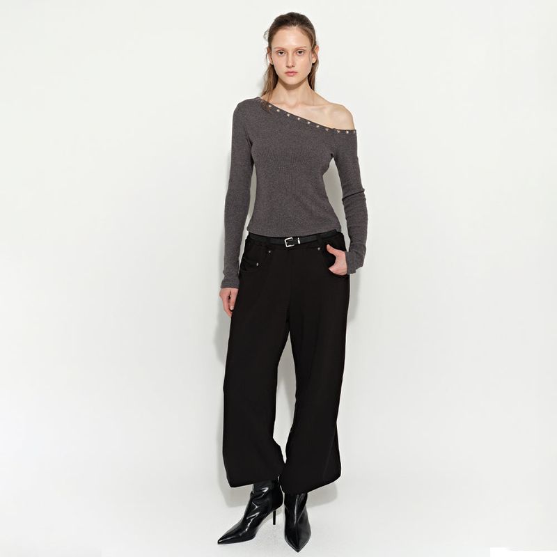 Studded Off-Shoulder Charcoal