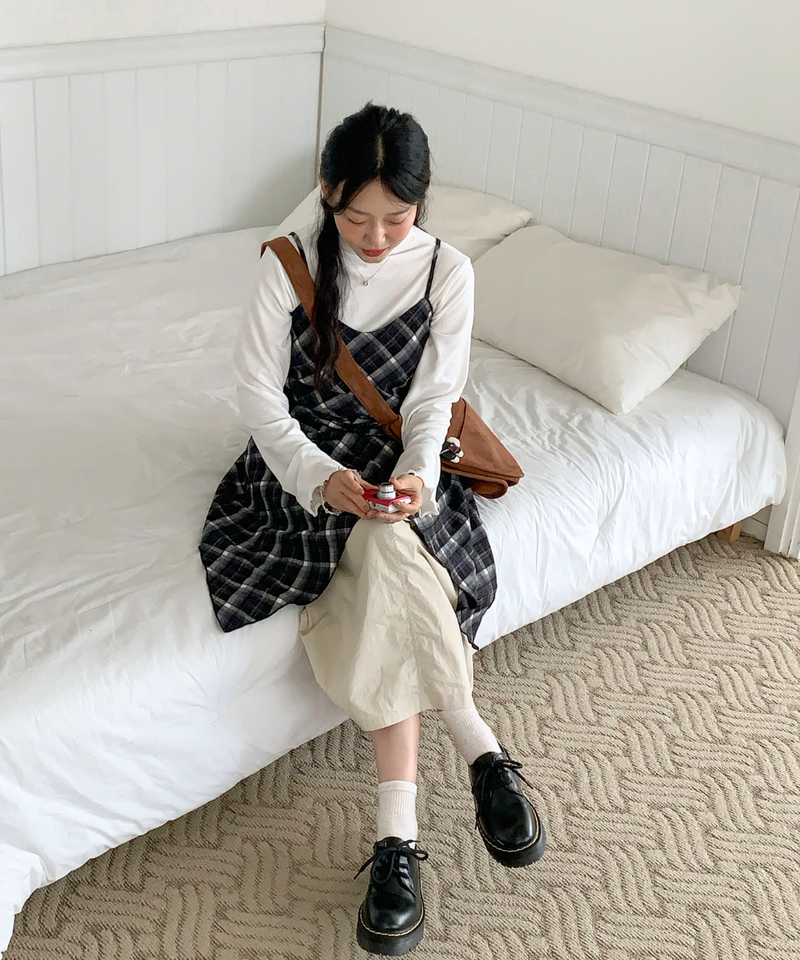 Mute Unbalanced Bustier Checkered Dress