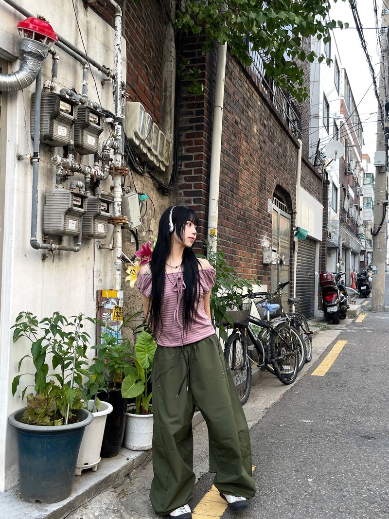 Irmi Nylon Bizo Snap Wide Pants
