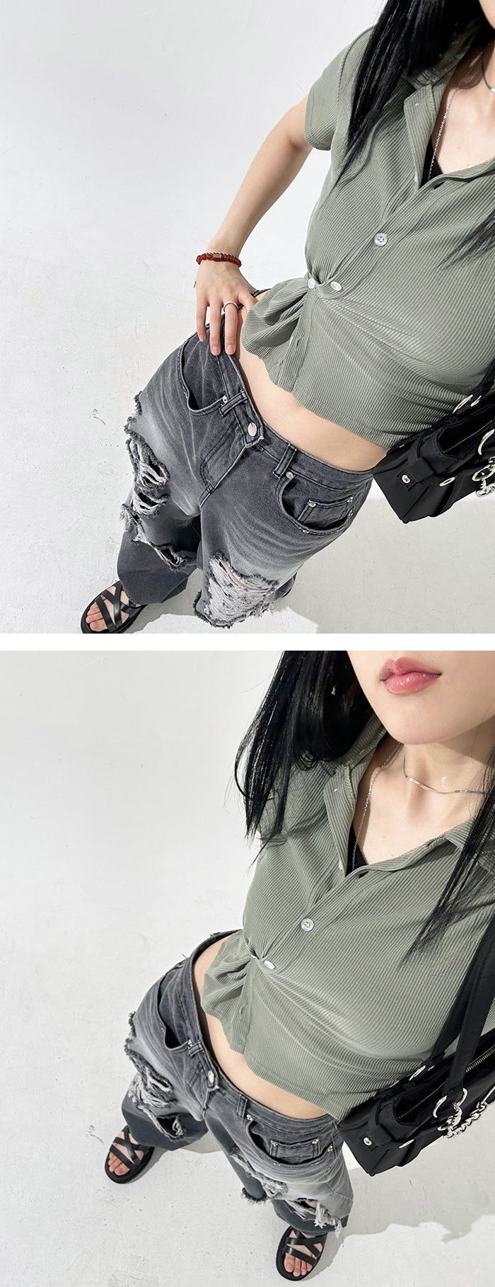 Destroyed Wide Denim Pants
