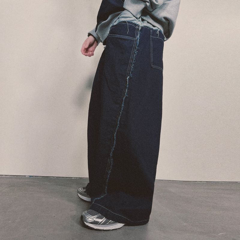 layered deconstructed denim pants_blue